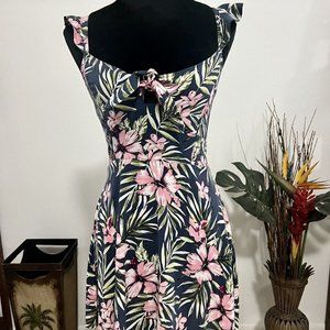 Women's Hawaiian Aloha Print Sundress Small Prince and Fox Flowers Green Pink